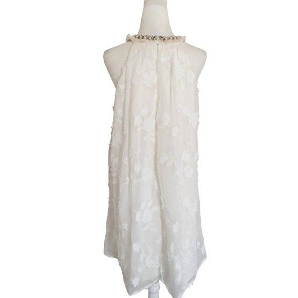 Badgley Mischka Embroidered Halter Wedding Dress - Ivory Sleeveless Gown With Fl - Picture 2 of 14